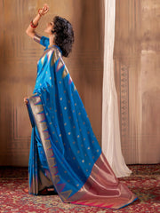 Captivating Blue Weaving Silk Events Wear Saree With Blouse