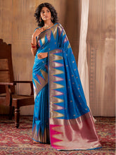 Captivating Blue Weaving Silk Events Wear Saree With Blouse