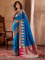 Captivating Blue Weaving Silk Events Wear Saree With Blouse