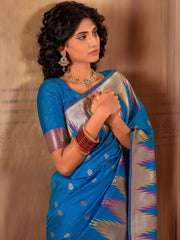 Captivating Blue Weaving Silk Events Wear Saree With Blouse