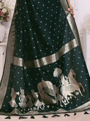 Captivating Bottle Green Zari Weaving Kochi Silk Mehendi Wear Saree With Blouse