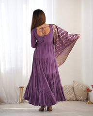 Dusty Purple Roman Silk Ruffle Anarkali Suit