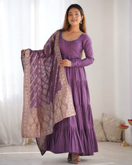 Dusty Purple Roman Silk Ruffle Anarkali Suit