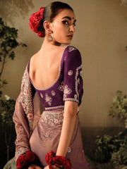 Enticing Brown Embroidered Silk Party Wear Saree With Blouse