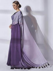 Enticing Purple Chiffon Party Wear Plain Saree With Blouse