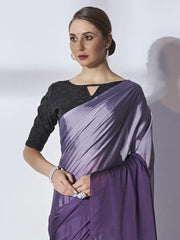 Enticing Purple Chiffon Party Wear Plain Saree With Blouse