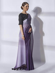 Enticing Purple Chiffon Party Wear Plain Saree With Blouse