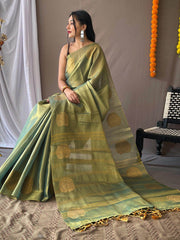 Entrancing Green Zari Weaving Tissue Silk Saree With Blouse