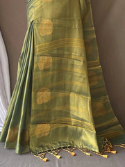 Entrancing Green Zari Weaving Tissue Silk Saree With Blouse