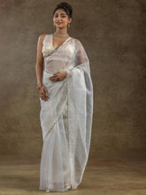 Fabulous White Zari Weaving Organza Pre-Stitched Saree With Blouse