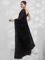 Fancified Black Swarovski Work Chiffon Designer Saree With Blouse