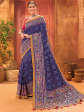 Fancified Blue Mirror Work Banarasi Silk Saree With Blouse