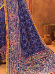 Fancified Blue Mirror Work Banarasi Silk Saree With Blouse