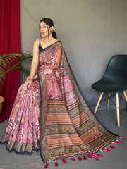 Fancified Multi-Color Digital Printed Cotton Function Wear Saree With Blouse