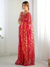 Fascinating Red Sequins Net Festival Wear Saree With Blouse