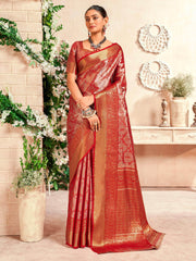 Fascinating Red Zari Weaving Silk Traditional Saree With Blouse