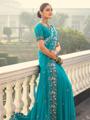 Fascinating Sky Blue Heavy Border Work Crape Silk Traditional Saree