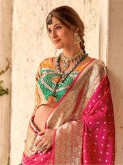 Glamorous Pink Zari Weaving Silk Festival Wear Saree With Blouse