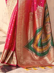 Glamorous Pink Zari Weaving Silk Festival Wear Saree With Blouse