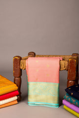 Baby blue and pink soft silk saree