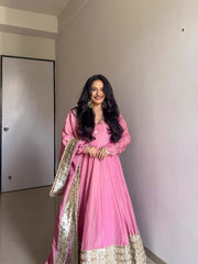 Elegant Chinon Silk Anarkali Suit with Embroidery & Dori Latkan – Three-Piece Set