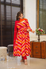 Elegant Organza Digital Print Anarkali Suit with Matching Dupatta & Micro Cotton Pant – Festive & Party Wear