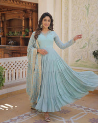 Heavy Georgette Anarkali Suit with 10-Meter Ruffle Flair – 3-Piece Set
