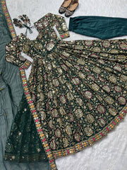 Elegant Heavy Faux Georgette Anarkali Suit with Sequins & Embroidery – 3-Piece Set