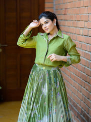 Olive Green Pleated lehenga Set
