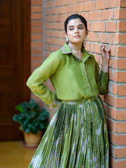 Olive Green Pleated lehenga Set