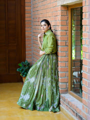 Olive Green Pleated lehenga Set