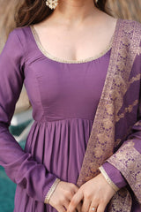 Dusty Purple Pure Chanderi Silk Anarkali Suit