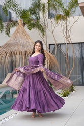 Dusty Purple Pure Chanderi Silk Anarkali Suit