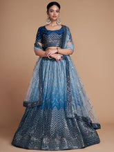 Adorable Blue Sequins Chinon Sangeet Wear Lehenga Choli with Dupatta
