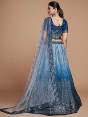 Adorable Blue Sequins Chinon Sangeet Wear Lehenga Choli with Dupatta