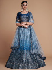 Adorable Blue Sequins Chinon Sangeet Wear Lehenga Choli with Dupatta