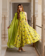 Green Handblock Florets Suit Set