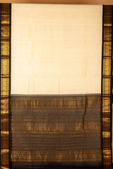 Beige and black silk cotton saree