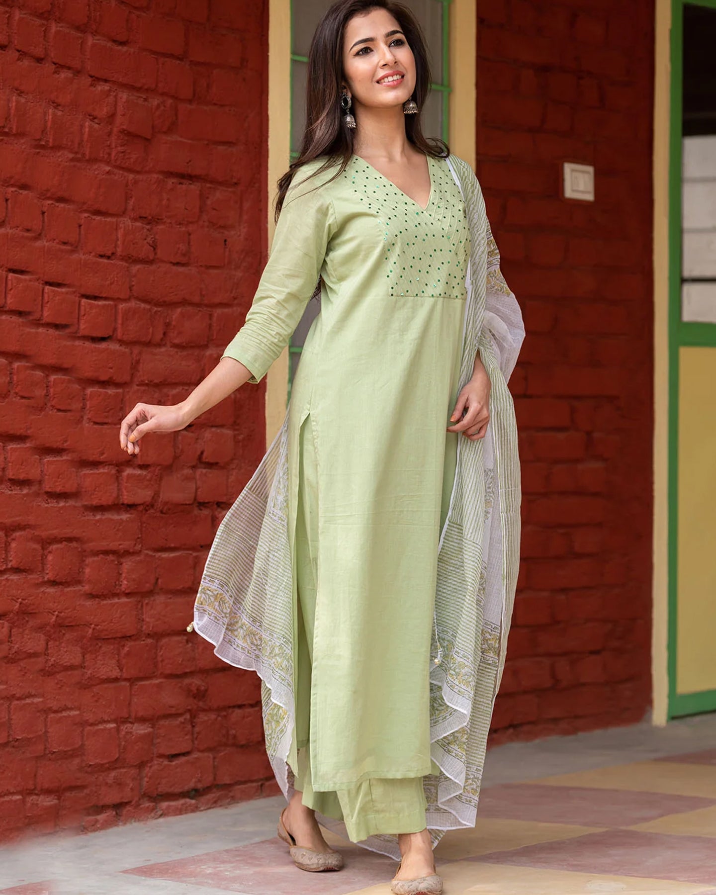 Mint Doria Dupatta Suit Set