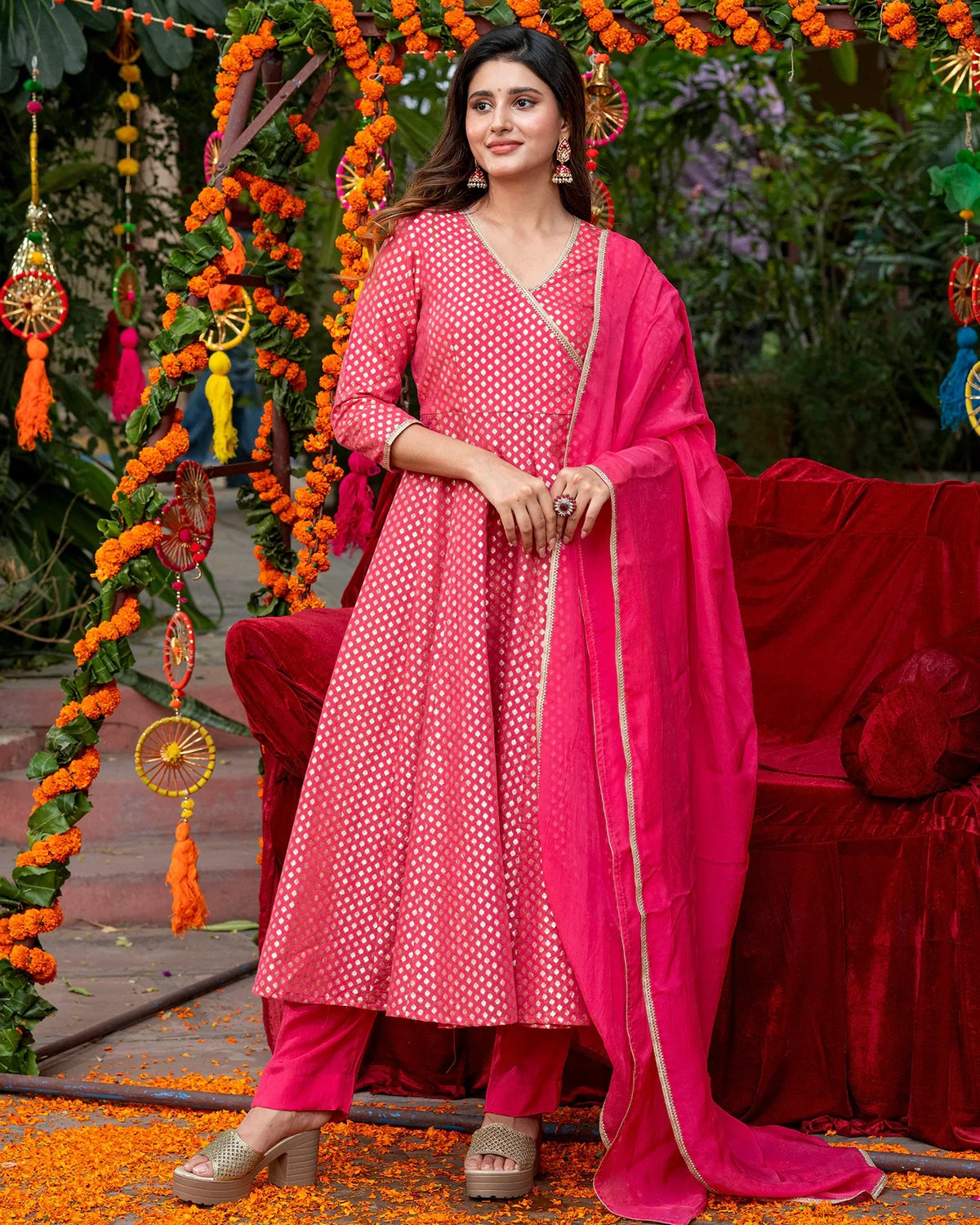 Intense Pink Embroidered Suit Set