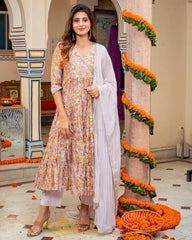 Off White Floral & Tiered Suit Set