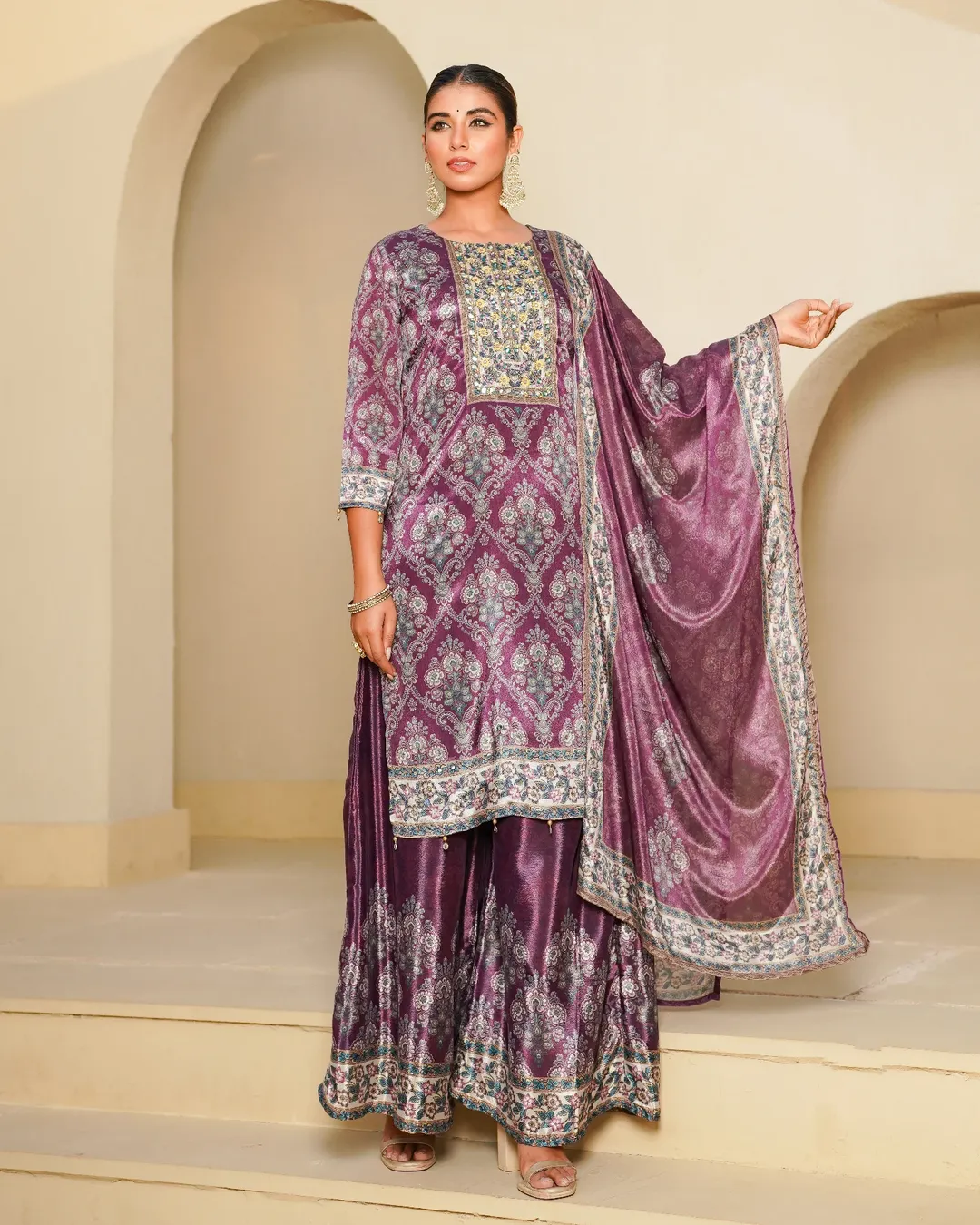 Chinon Plum Royale – 3-Piece Sharara Ensemble