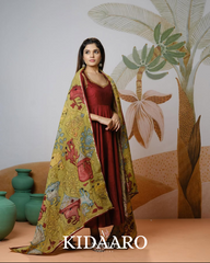 Maroon Anarkali with Hand-Painted Kalamkari Dupatta