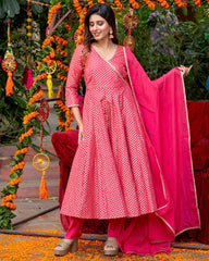 Intense Pink Embroidered Suit Set