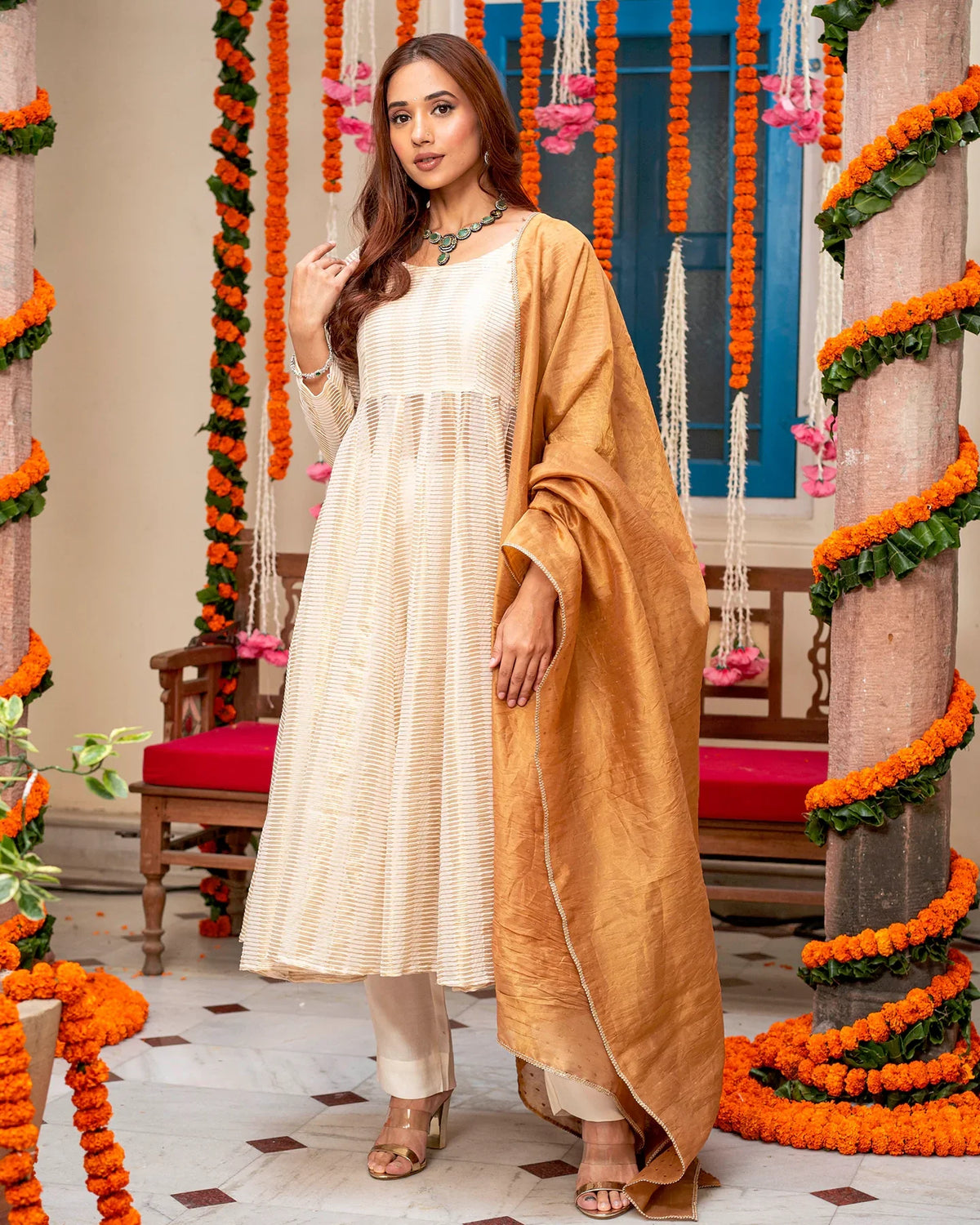 Ivory Self-Embroidered Suit Set