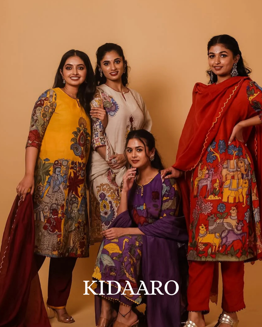 Traditional Purple Kurta Set with Royal Folk Art Print