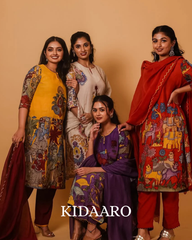 Traditional Purple Kurta Set with Royal Folk Art Print