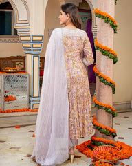 Off White Floral & Tiered Suit Set