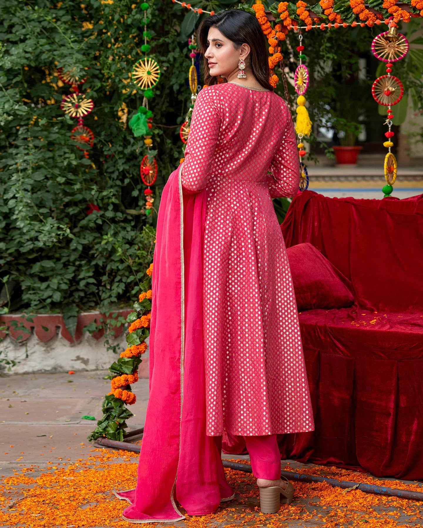 Intense Pink Embroidered Suit Set