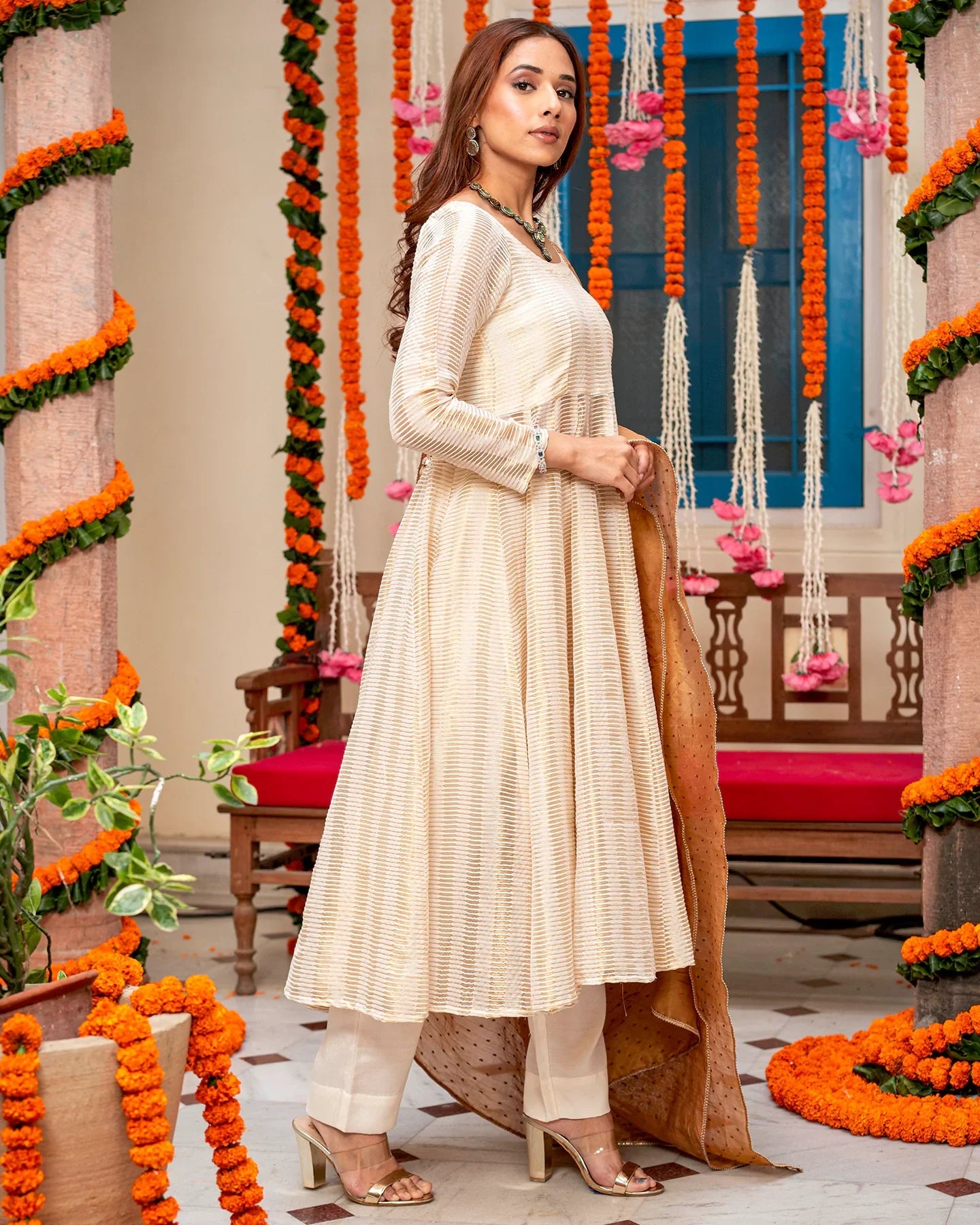 Ivory Self-Embroidered Suit Set